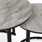 Set 2 ks stolků, MDF deska, dekor bílý mramor, kovová podnož, černý lak