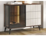 Komoda s prosklením Vici 103 cm, ořech/kašmírově béžová, s osvětlením