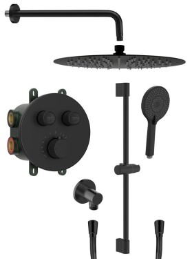 SAPHO - SMART SELECT podomítkový sprchový set s termostatickou baterií, 2 výstupy, posuvný držák sprchy, černá mat RP032B-02