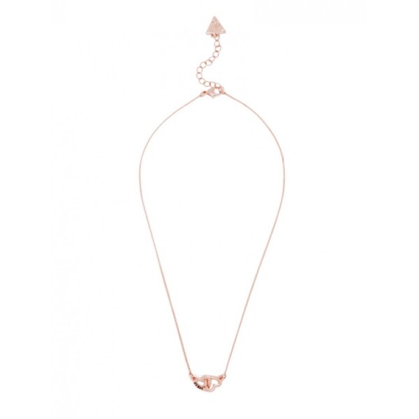 GUESS náhrdelník Rose Gold-tone Interlocking Heart Necklace Růžovozlatá