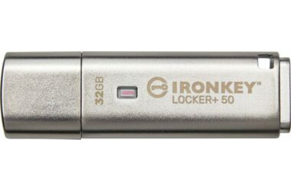 Kingston IronKey Locker+ 50 32GB / Flash Disk / USB 3.0 / čtení: až 145MBs / zápis 115MBs / AES (IKLP50/32GB)