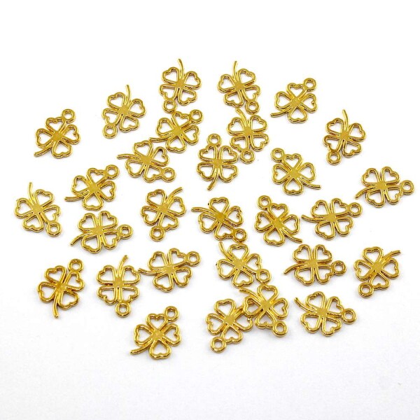 Kovový přívěsek - zlatý - čtyřlístek - 17 x 12 x 1 mm - 1 ks