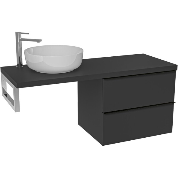 CERANO - Koupelnová skříňka Velora - černá matná, úchytka černá + deska pod umyvadlo Navira Pro - 36 mm + konzole chrom - 160x56,6x46,5 CER-667961