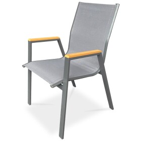Židle zahradní šedý textilen, šedá kovová konstrukce, područky polywood v dekoru dubu