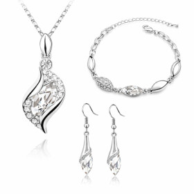 Souprava náhrdelníku, náušnic a náramku Andělské slzy, Bílá/čirá 40 cm + 5 cm (prodloužení)