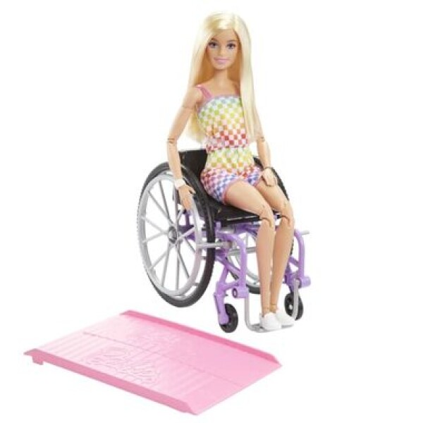 Barbie Modelka na invalidním vozíku v kostkovaném overalu