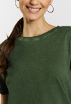 Bavlněné dámské tričko Monnari prolamovanými volánky Bottle Green