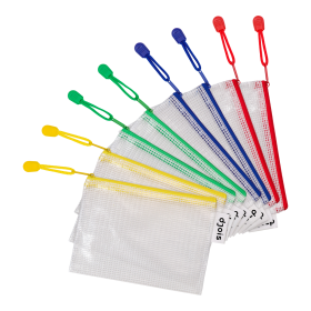 Djois obálka se zipem, A6, PVC síťovina, mix barev, 8 ks