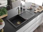 MEXEN/S - Leo granitový dřez 1 s odkapávačem včetně baterie Flora, černá/stříbrná metalik 6501-73-670401-57-G