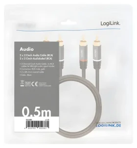 LogiLink 2x RCA (M) - 2x RCA (M) 0,5m černá / Audio kabel / pozlacené konektory / stíněný (CA1201)
