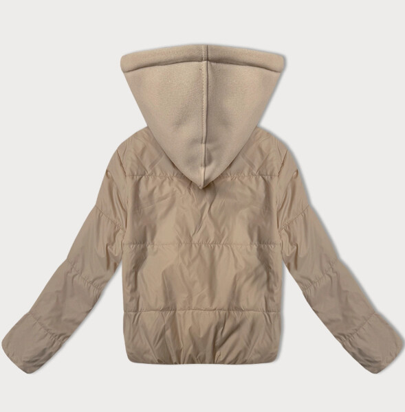 Krátká béžová dámská bunda s teplákovou kapucí J Style (16M9236-62) odstíny béžové L (40)