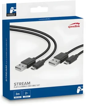 Speed Link STREAM černá / Sada nabíjecích kabelů / PS4 / micro-USB / 3 m (SL-450104-BK)