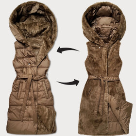 Hrubší hnědá oboustranná péřovo-kožešinová vesta Minority (P3-6035-305) odstíny hnědé S (36)