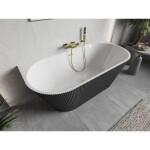 MEXEN/S - Oris volně stojící vana nástěnná reliéf 170 x 80, bílá/šedá, sifon a přepad zlatá kartáčovaná 52871708062-55