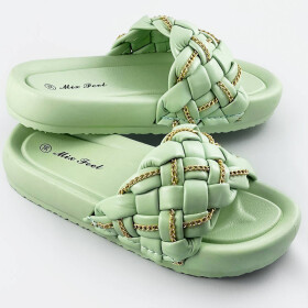 Zelené dámské pantofle se zapleteným páskem řetízkem (AE120) Barva: odcienie zieleni, Velikost: XL (42)