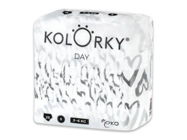 KOLORKY DAY jednorázové eko plenky srdce - S (3-6 kg) , 25 ks