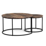 Set 2 ks stolků, MDF deska, dekor staré dřevo, kovová podnož, černý lak