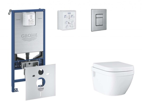 GROHE - Rapid SLX Set předstěnové instalace, klozetu, sedátka SoftClose a tlačítka Skate Cosmopolitan, kartáčovaná nerezová ocel SANI11BB2109