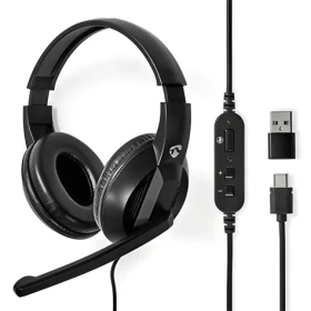 Nedis CHSTU210BK černá / Sluchátka s mikrofonem / Přes hlavu / USB-C / Délka kabelu 1,8 m (CHSTU210BK)