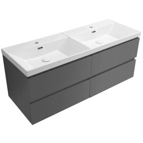 CERANO - Koupelnová skříňka Carole - antracitová + keramické dvojumyvadlo Viano - bílá lesklá - 121,5x53x46,4 CER-727040