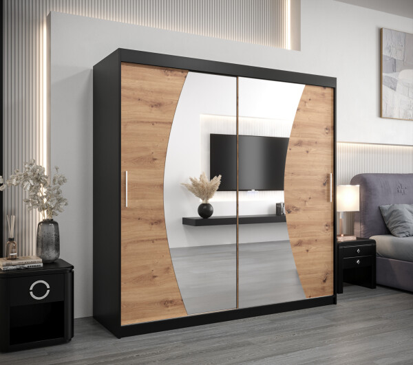 Šatní skříň Abi W0 Barva korpusu: Černá, Rozměry: 200 cm, Dveře: Dub artisan