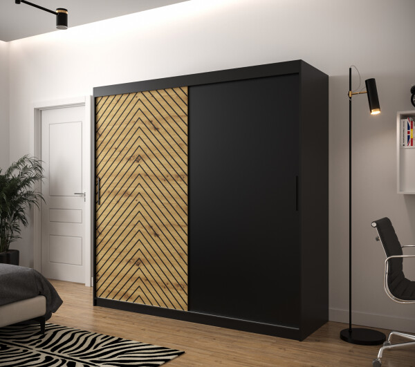 Šatní skříň Abi Jodelka Barva korpusu: Černá, Rozměry: 200 cm, Dveře: Dub artisan