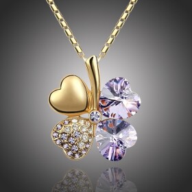 Náhrdelník Swarovski Elements Čtyřlístek - zlato světle fialový, Fialová 40 cm + 5 cm (prodloužení)