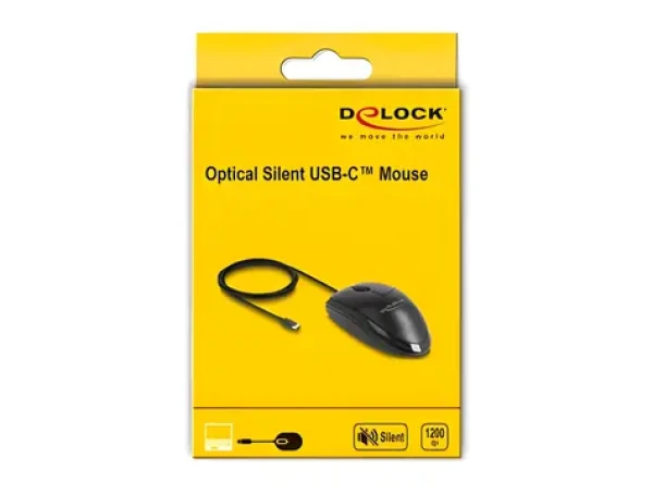Delock černá / Myš / Optická / USB-C / 1200 DPI / tichý klik / drátová (12114)