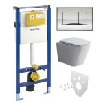 Mereo WC set - Smart flush rimless WC hranaté, modul pro sádrokarton, chrom hranaté tlačítko lesklé MM02NSETRT322