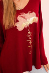 Dámská blůza z viskózy s dlouhým rukávem a zlatým květinovým potiskem bordová UNI