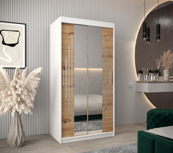 Šatní skříň Abi Y1 Barva korpusu: Bílá, Rozměry: 100 cm, Dveře: Dub artisan