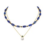 Dvojitý náhrdelník s lapis lazuli a zirkony Aurelia, 45 cm Modrá