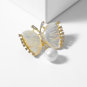 Brož s perlou Luren - motýl, Zlatá