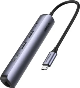 UGREEN CM418 USB Hub 5v1 USB-C šedá / 2x USB-A 3.0 / 1x HDMI (4K) / 1x RJ45 / 1x USB-C (PD) (10919)