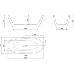 MEXEN/S - Luvo Slim volně stojící vana 170 x 75, bílá, sifon a přepad černá 52801707500-70