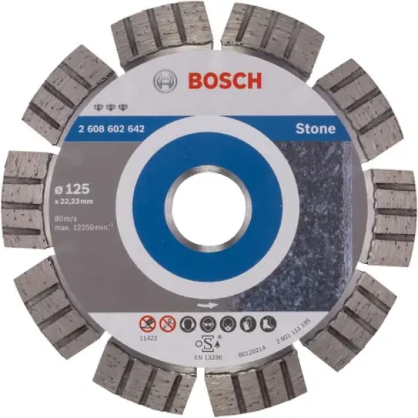 BOSCH diamantový dělící kotouč pro kámen 125 / Průměr: 125mm / Otvor: 22.23mm / šířka: 2.2mm / Výška segmentu: 12 mm (2608602642)