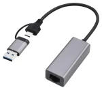 Gembird A-USB3AC-LAN-01 šedá / Gigabitový síťový adaptér / 1x LAN / USB-A + USB-C / USB 3.1 (A-USB3AC-LAN-01)