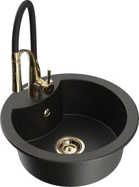 MEXEN/S - Diego granitový dřez 1-miska včetně baterie Aster, černá/zlatá metalik 6512-75-73450-57-G