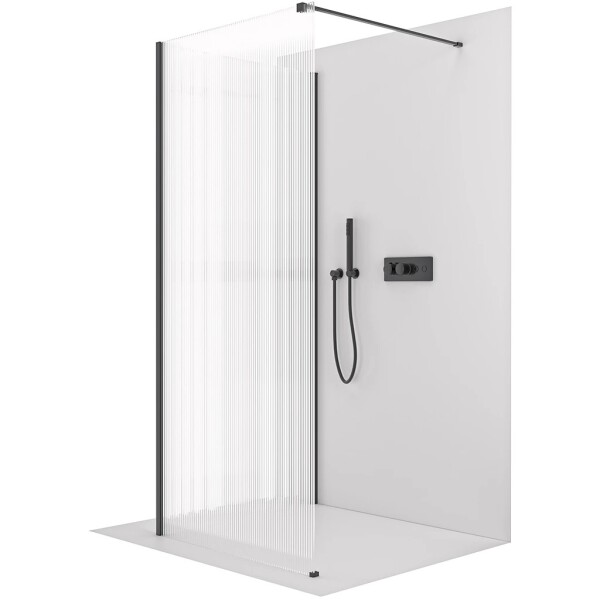 CERANO Sprchová zástěna Walk-in Onyx Corner Cube L/P - 8 mm - hranatá vzpěra - černá matná, rýhované sklo - 150x80x200 cm