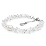 Korálkový náramek Catalina - křišťál, sladkovodní perla, Stříbrná 18 cm + 3 cm (prodloužení)