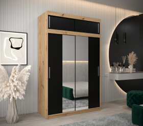Šatní skříň Abi T1 s nástavcem Barva korpusu: Dub artisan, Rozměry: 150 cm, Dveře: Černá