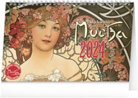 Stolní kalendář Presco Group 2024 - Alfons Mucha, 23,1 × 14,5 cm