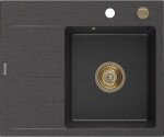 MEXEN/S - Ben granitový dřez 1 s odkapávačem pravý 600 x 500 mm, černá kropenatá, sifon zlatá 6523605000-76-G
