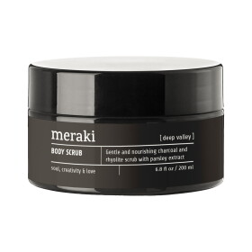 Meraki Tělový peeling s aktivním uhlím Deep Valley 200 ml, šedá barva, plast