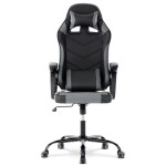 Herní křeslo, šedá a černá ekokůže, houpací mechanika, opěrák 135°