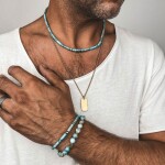 Luxusní pánský náhrdelník Antonio Gold - jaspis, tyrkys, hematit, Tyrkysová 45 cm