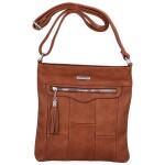 Příjemná dámská koženková crossbody s výraznou ozdobou Alice, koňaková