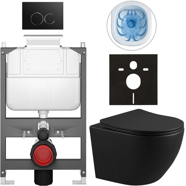 CERANO - Kompletní WC set Basic/Cesso - černá matná - WC tlačítko Dualo/Černá - ovládání shora - předstěnová instalace - 49x36 CER-8050BD86335