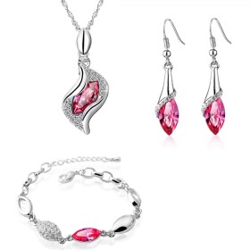 Souprava náhrdelníku, náušnic a náramku Andělské slzy růžové krystaly, Růžová 40 cm + 5 cm (prodloužení)