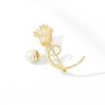 Brož s bílou perlou Blanca - tulipán, Zlatá